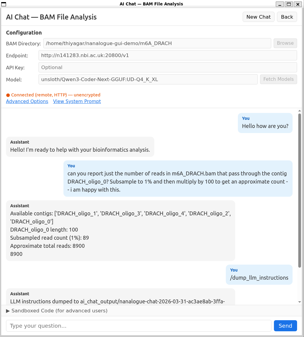 Nanalogue GUI chat screenshot